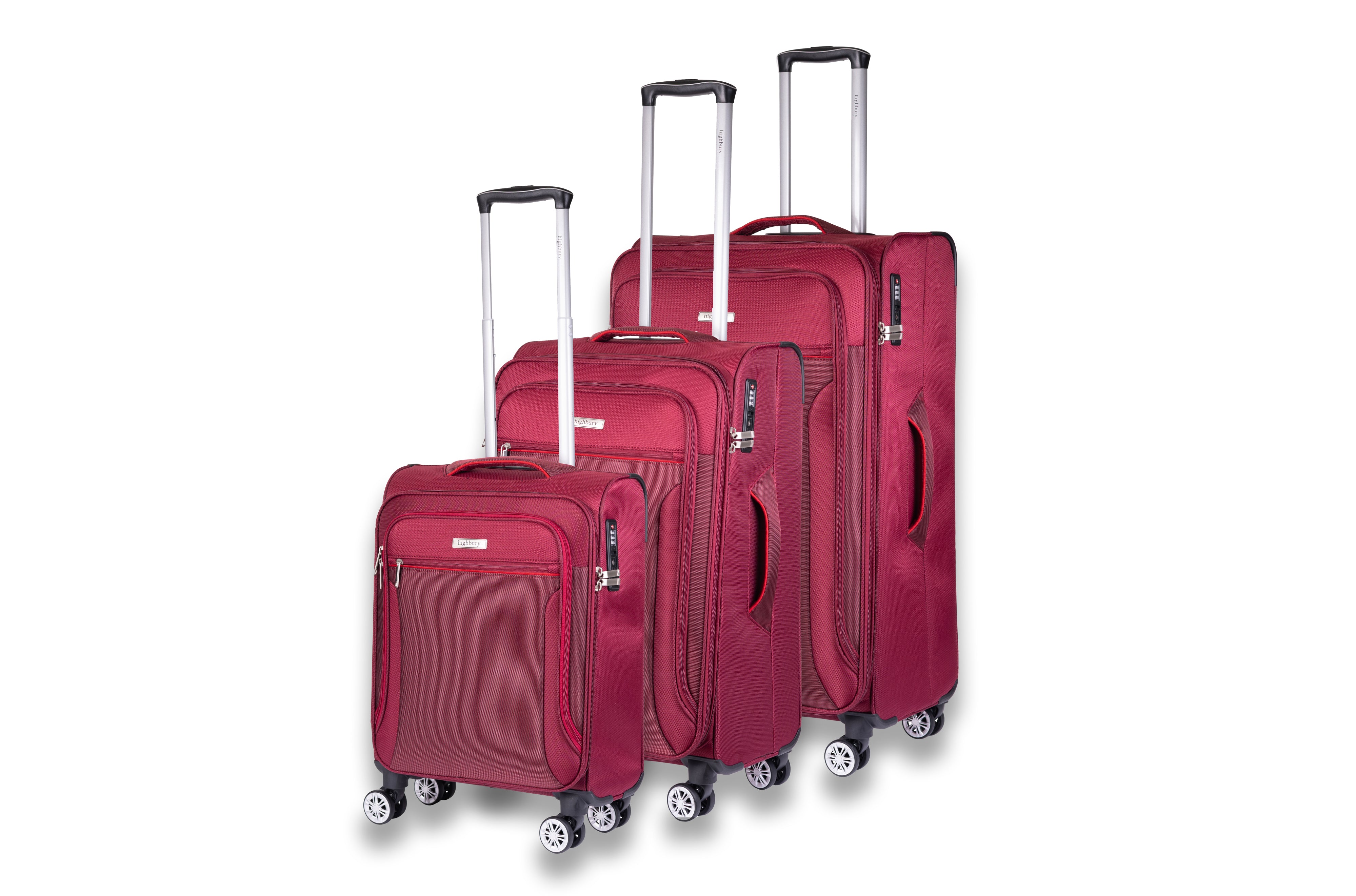 Highbury Burgundy Softside Luggage Polyester Soft Shell Spinner Suitcase Set with 8 Wheels 28 inches 24 inches 20 inches