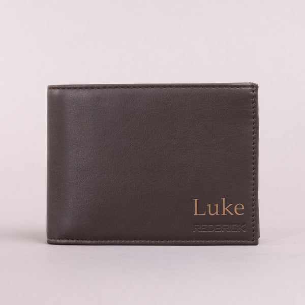 Personalised Engraved Brown & Orange Bifold Leather Wallet With Coin Pocket