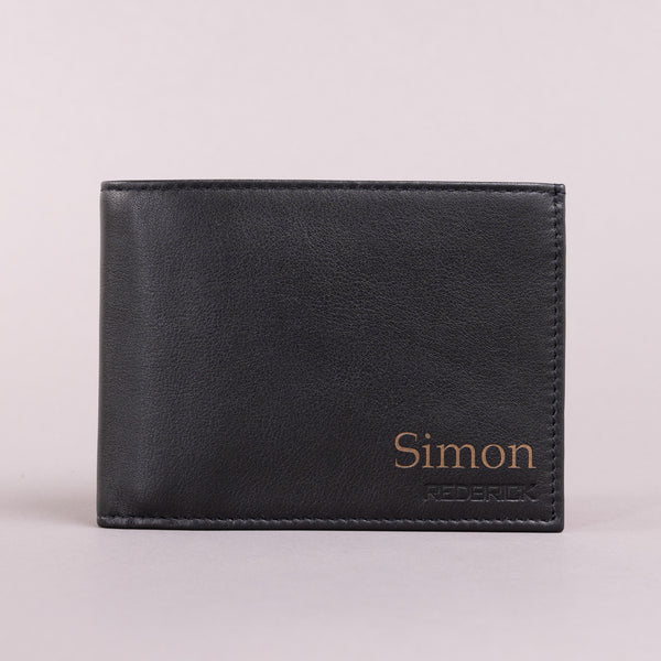 Personalised Engraved Black & Red Bifold Leather Wallet With Credit Card Holder