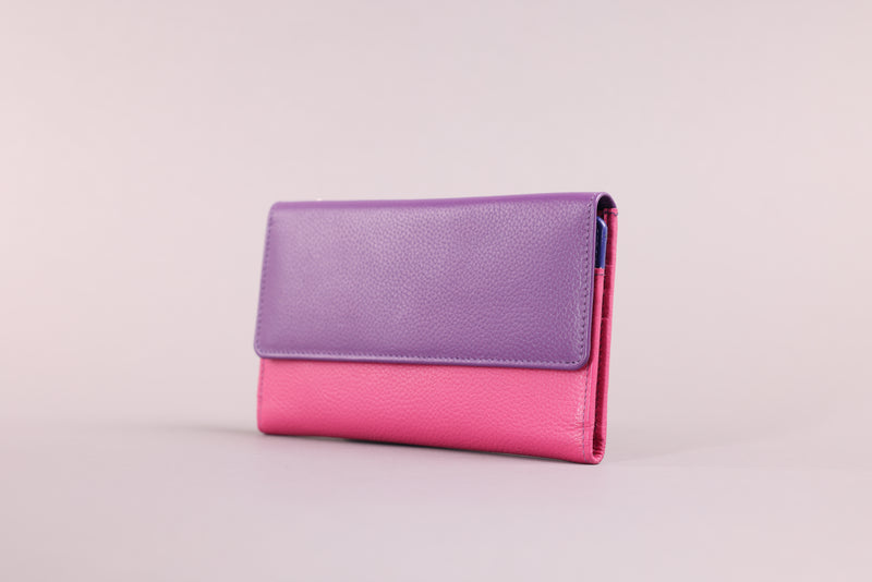 Personalised Engraved Purple Pink Multi Leather Purse