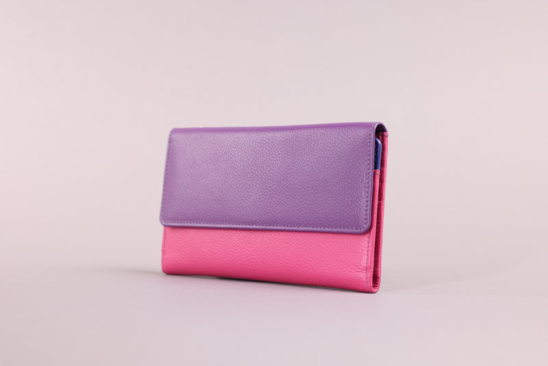 Personalised Engraved Purple Pink Multi Leather Purse