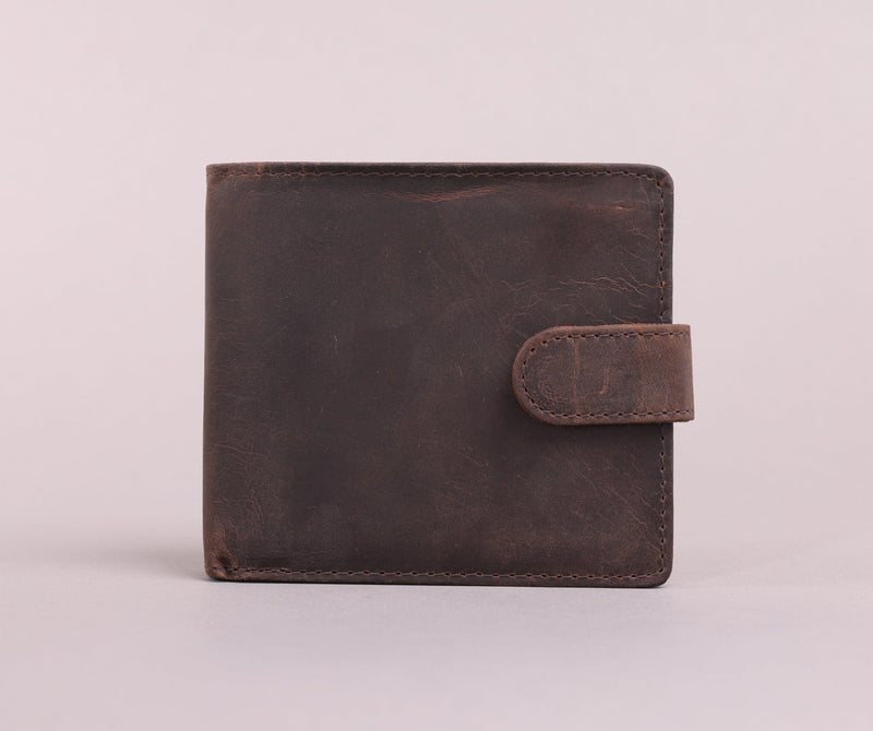 Personalised Engraved Rustic Brown Bifold Leather Wallet With Tab Coin Pocket