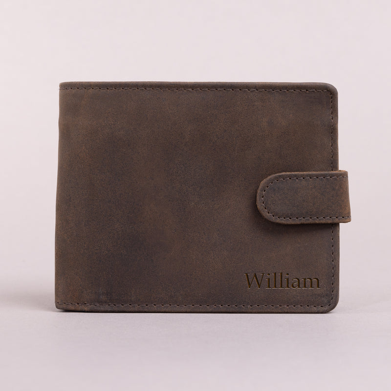 Personalised Engraved Rustic Brown Bifold Leather Wallet