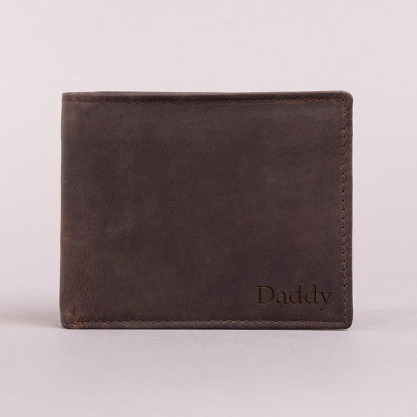 Personalised Engraved Rustic Brown Bifold Leather Wallet With Zip Coin Pocket