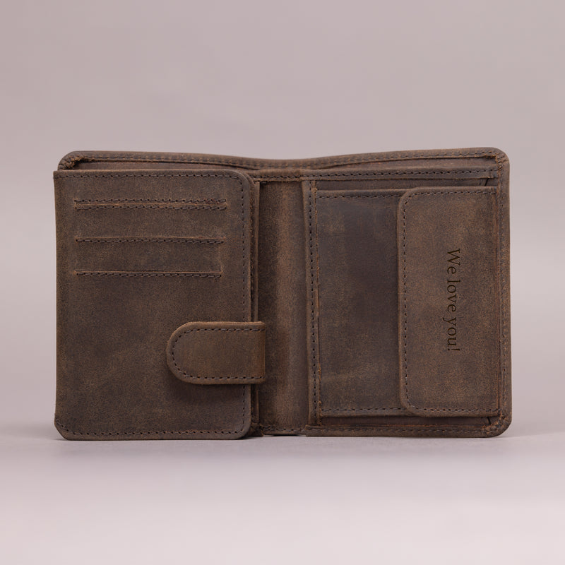 Personalised Engraved Rustic Brown Trifold Leather Wallet