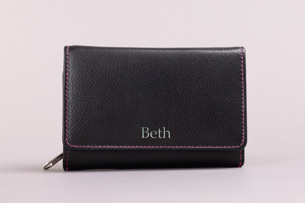 Personalised Engraved Black Multi Leather Purse