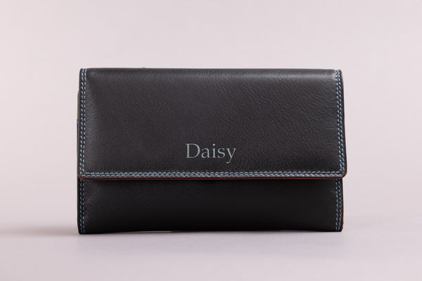 Personalised Engraved Black Multi Leather Purse