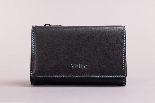 Personalised Engraved Black Multi Leather Purse