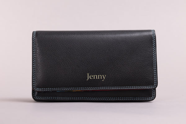 Personalised Engraved Black Multi Leather Purse