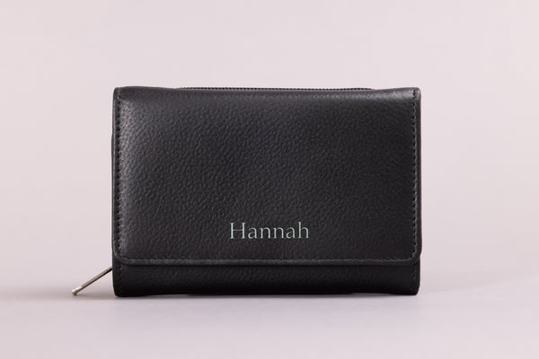 Personalised Engraved Black Leather Purse