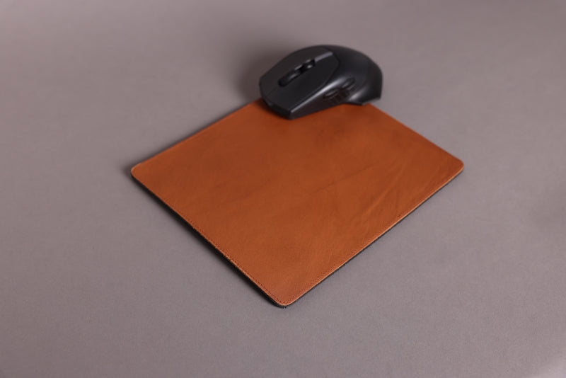 Personalised Engraved Tan Leather Mouse Mat, Desk Pad