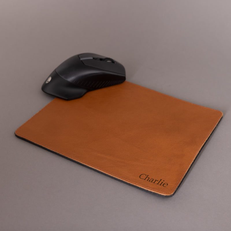 Personalised Engraved Tan Leather Mouse Mat, Desk Pad