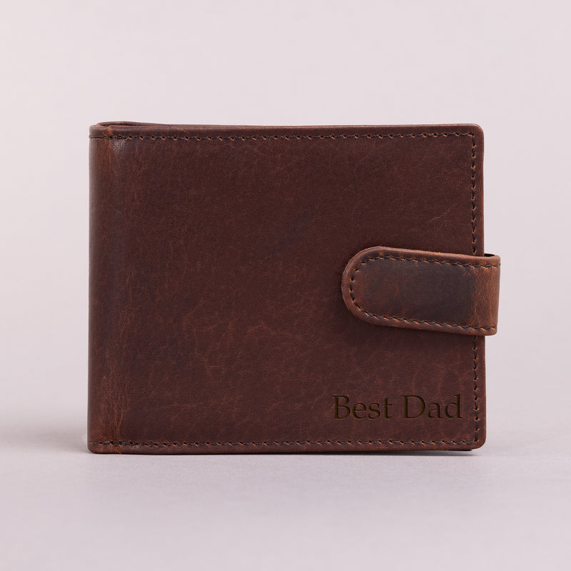 Personalised Engraved Brown Bifold Leather Wallet With Big Zip Coin Pocket