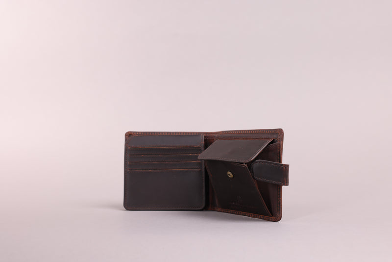 Personalised Engraved Brown Bifold Leather Wallet With Coin Pocket