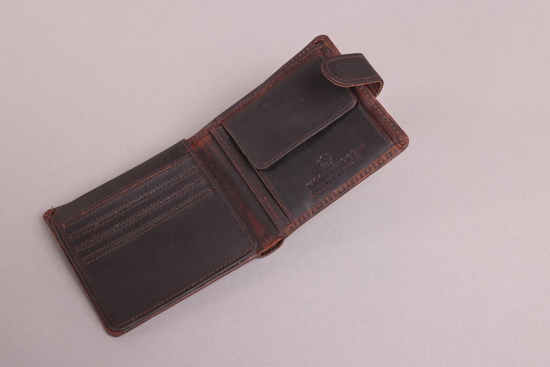 Personalised Engraved Brown Bifold Leather Wallet With Coin Pocket