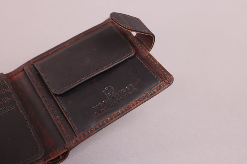 Personalised Engraved Brown Bifold Leather Wallet With Coin Pocket