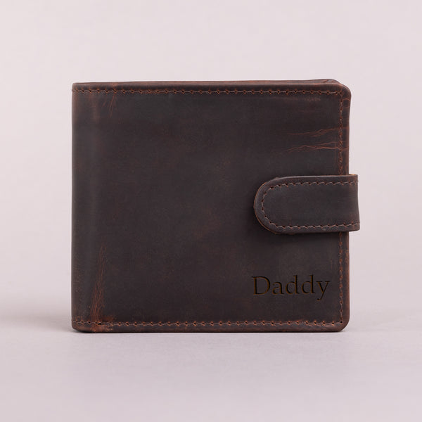 Personalised Engraved Brown Bifold Leather Wallet With Coin Pocket