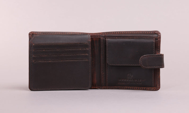 Personalised Engraved Brown Bifold Leather Wallet With Coin Pocket