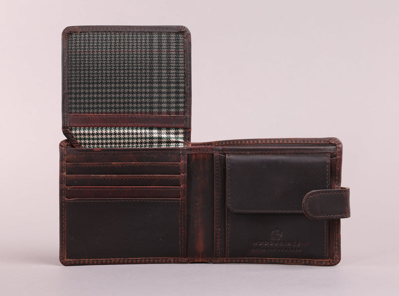 Personalised Engraved Brown Bifold Leather Wallet With Coin Pocket