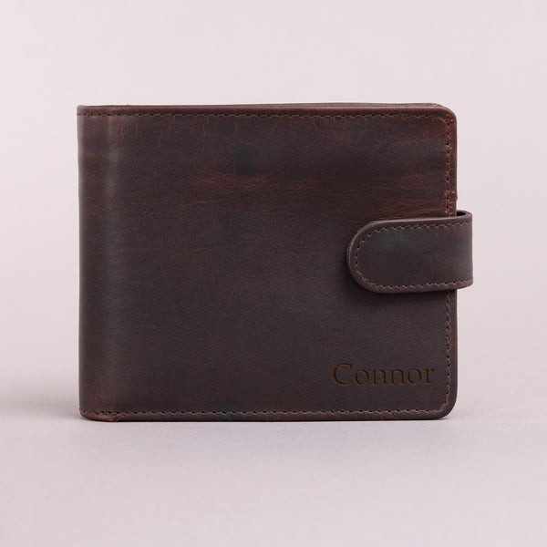 Personalised Engraved Brown Bifold Leather Wallet With Card Holder