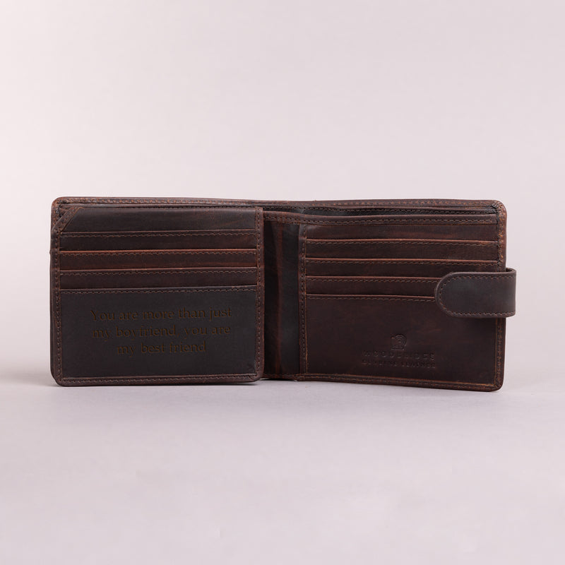 Personalised Engraved Brown Bifold Leather Wallet With Card Holder
