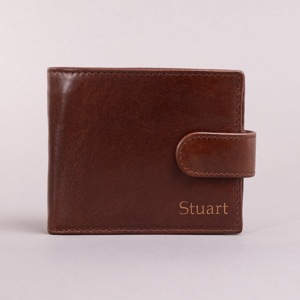 Personalised Engraved Dark Brown Bifold Leather Wallet With Coin Pocket