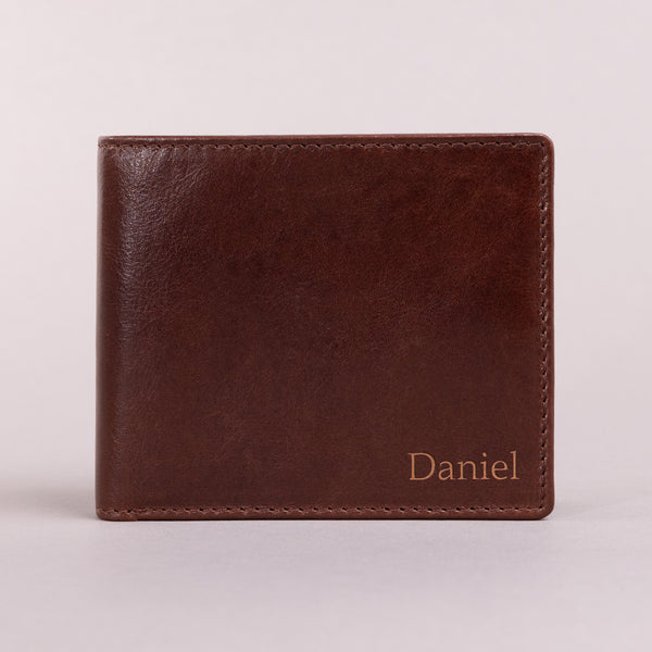 Personalised Engraved Dark Brown Bifold Leather Wallet