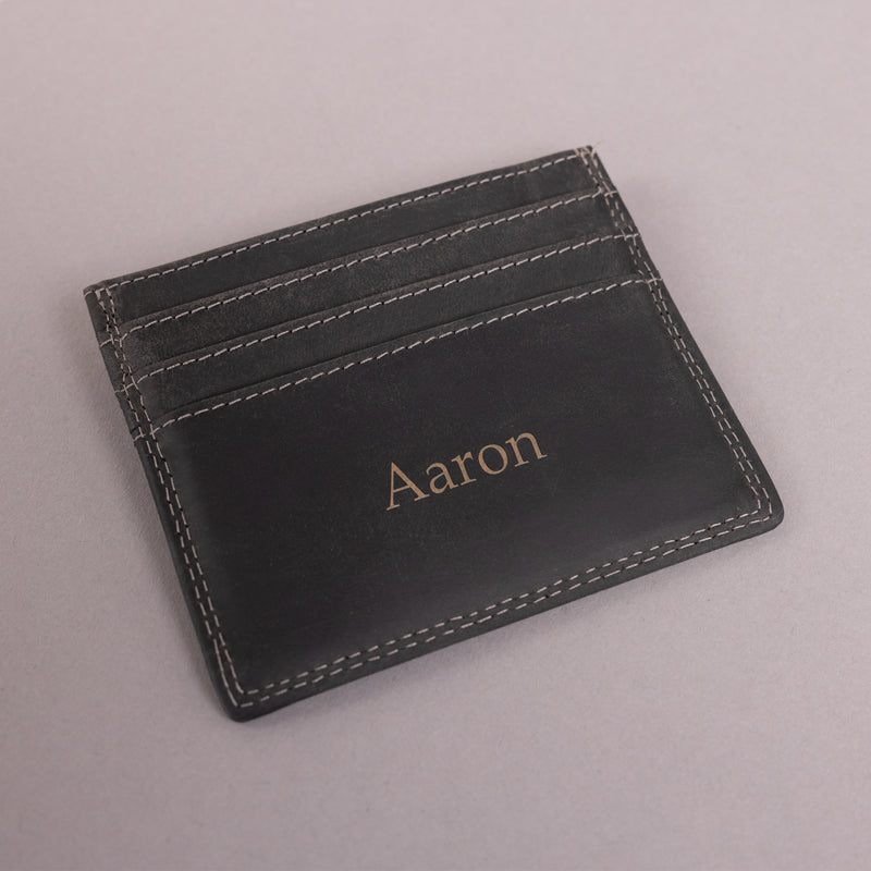 Personalised Engraved Black Hunter Leather Card Holder Wallet