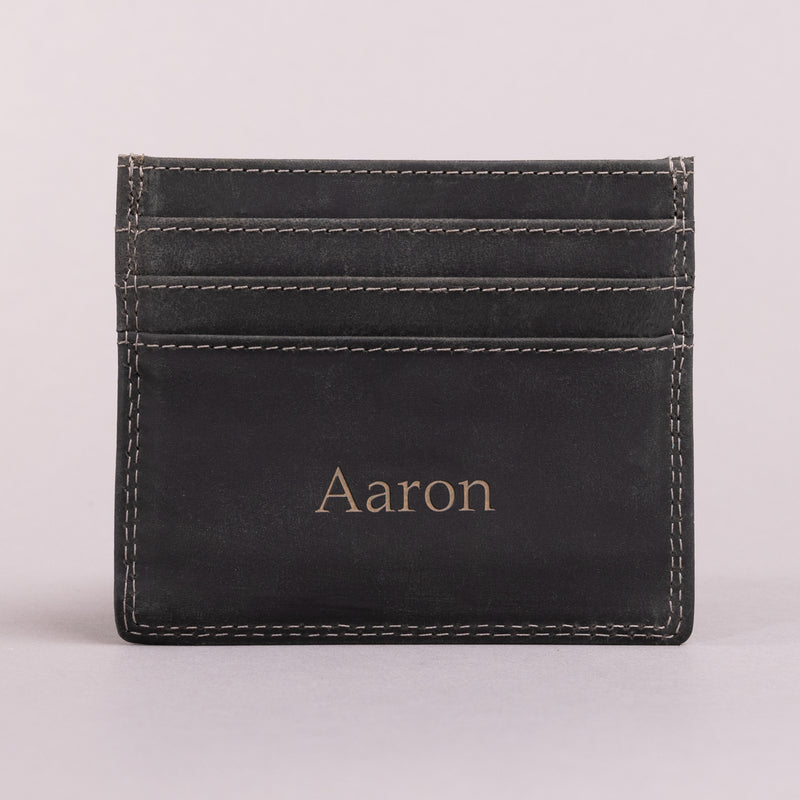 Personalised Engraved Black Hunter Leather Card Holder Wallet