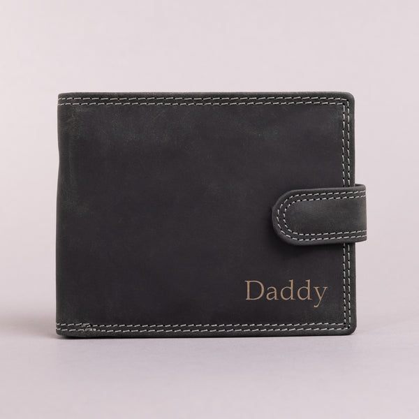 Personalised Engraved Bifold Black Hunter Leather Wallet With Coin Pocket