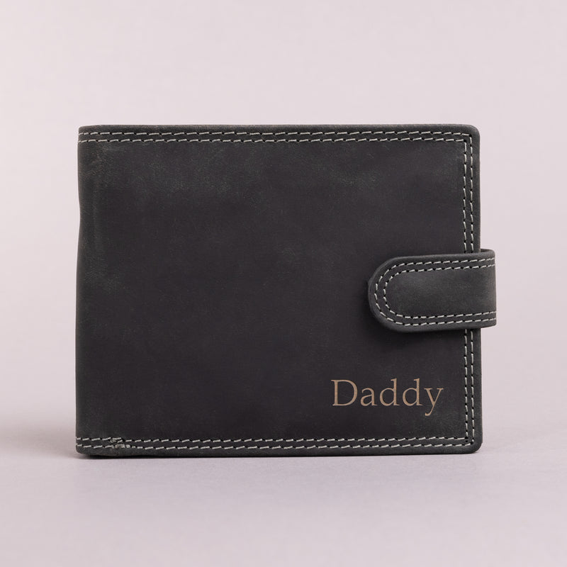 Personalised Engraved Bifold Black Hunter Leather Wallet With Coin Pocket