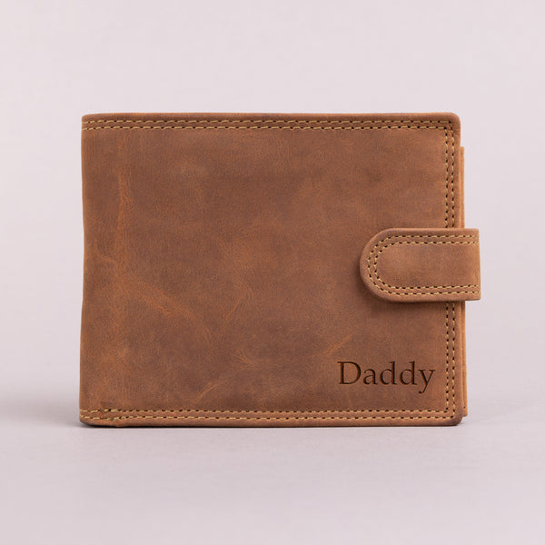 Personalised Engraved Bifold Cognac Hunter Leather Wallet With Coin Pocket